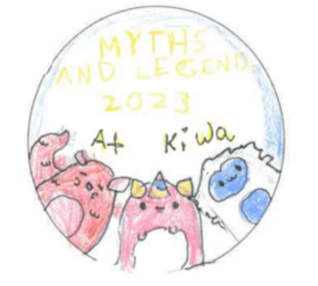 Giada R.'s patch design, featuring three squishmallows and the text "Myths and Legends 2023 at Kiwa"